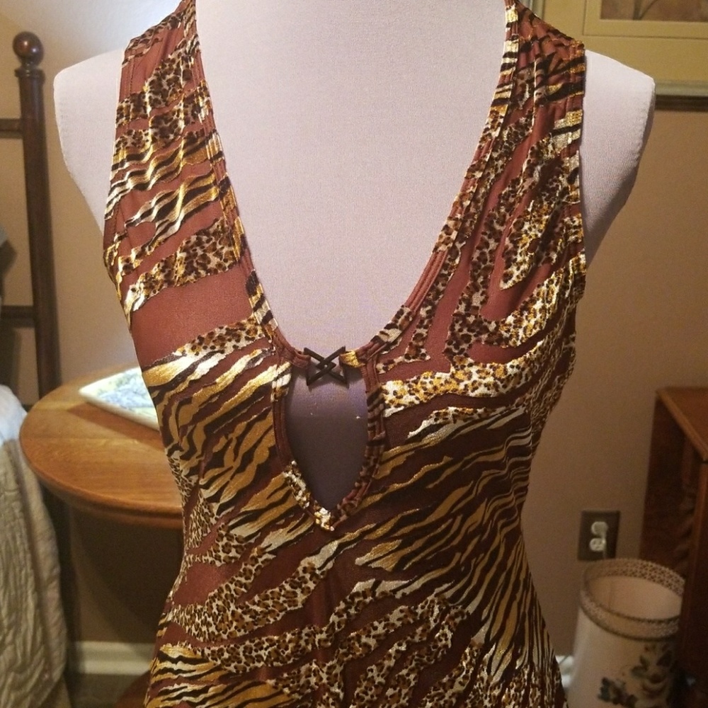Tu Shy Backless Tiger Leopard Dress L